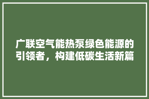 广联空气能热泵绿色能源的引领者，构建低碳生活新篇章 家电维护