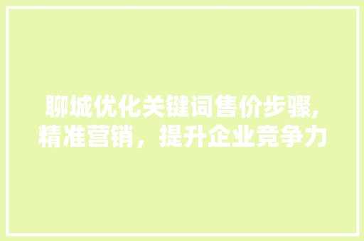 聊城优化关键词售价步骤,精准营销，提升企业竞争力 贴膜