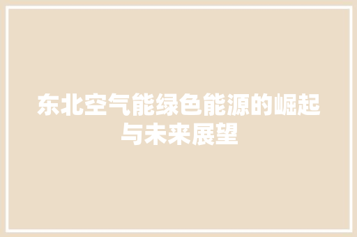 东北空气能绿色能源的崛起与未来展望 旧房改造