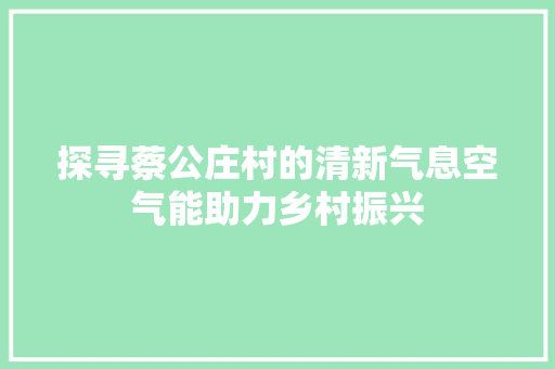 探寻蔡公庄村的清新气息空气能助力乡村振兴 家电维护