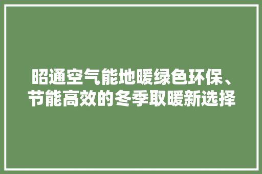 昭通空气能地暖绿色环保、节能高效的冬季取暖新选择 空调