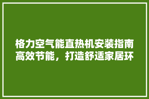 格力空气能直热机安装指南高效节能，打造舒适家居环境 家居维修