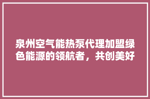 泉州空气能热泵代理加盟绿色能源的领航者，共创美好未来 翻新改色