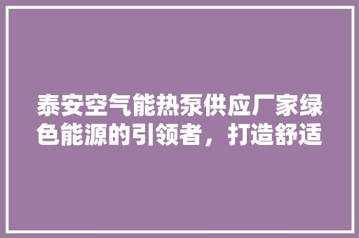 泰安空气能热泵供应厂家绿色能源的引领者，打造舒适生活新篇章 家电维护