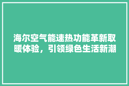 海尔空气能速热功能革新取暖体验，引领绿色生活新潮流 水电维修