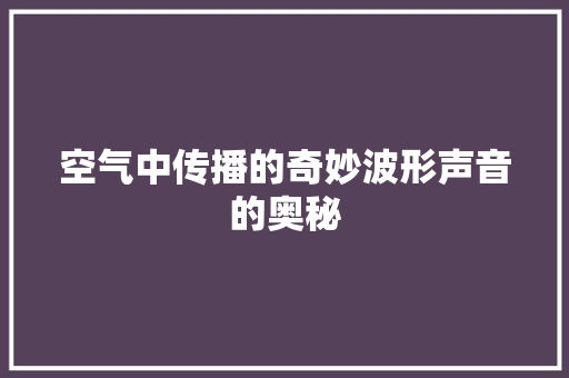 空气中传播的奇妙波形声音的奥秘 龙头管件