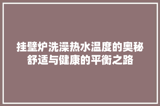 挂壁炉洗澡热水温度的奥秘舒适与健康的平衡之路 家电维护