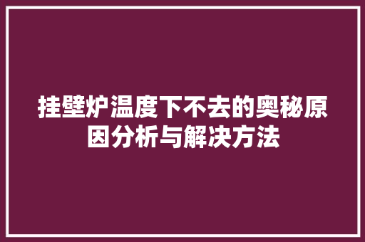 挂壁炉温度下不去的奥秘原因分析与解决方法 水电维修