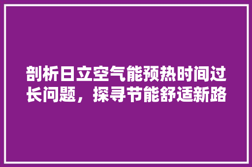 剖析日立空气能预热时间过长问题，探寻节能舒适新路径 洁具维修