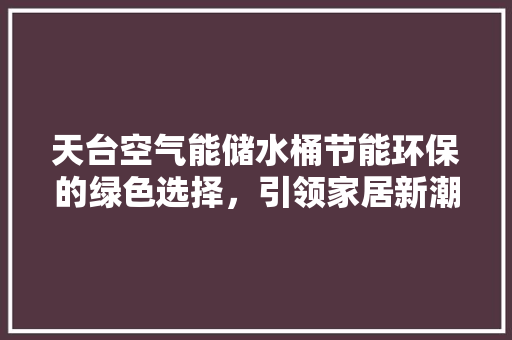 天台空气能储水桶节能环保的绿色选择，引领家居新潮流 灯具安装