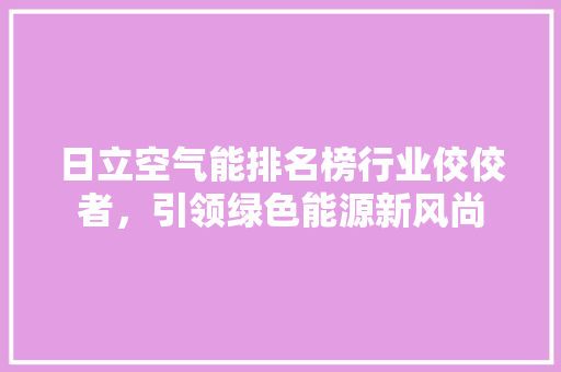 日立空气能排名榜行业佼佼者，引领绿色能源新风尚 装修设计