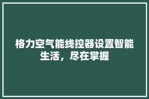 格力空气能线控器设置智能生活,尽在掌握 水电维修 格力空气能线控器设置智能生活,尽在掌握 水电维修
