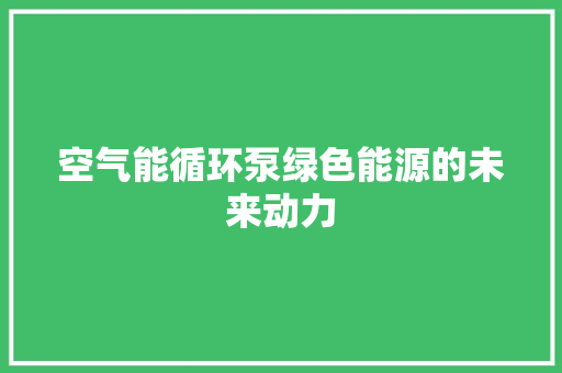 空气能循环泵绿色能源的未来动力 空调