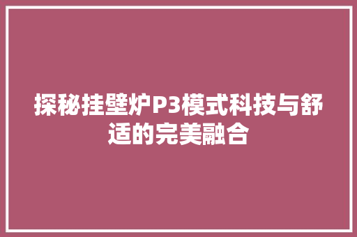 探秘挂壁炉P3模式科技与舒适的完美融合 龙头管件