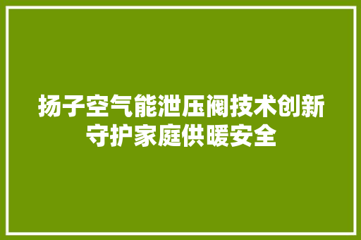 扬子空气能泄压阀技术创新守护家庭供暖安全 清洁保养