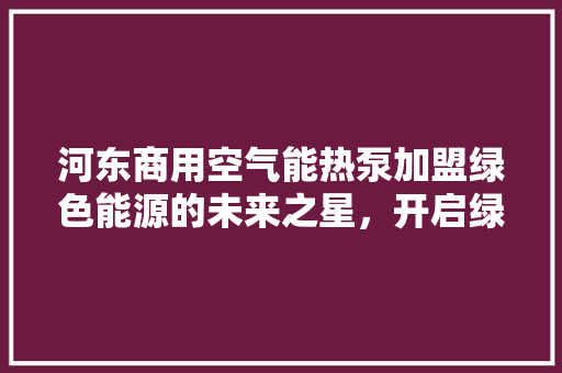 河东商用空气能热泵加盟绿色能源的未来之星，开启绿色节能新篇章 家具修理
