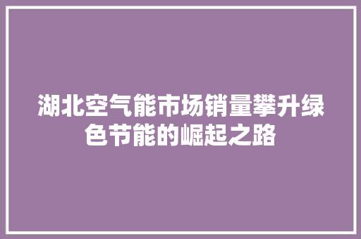 湖北空气能市场销量攀升绿色节能的崛起之路 水电维修