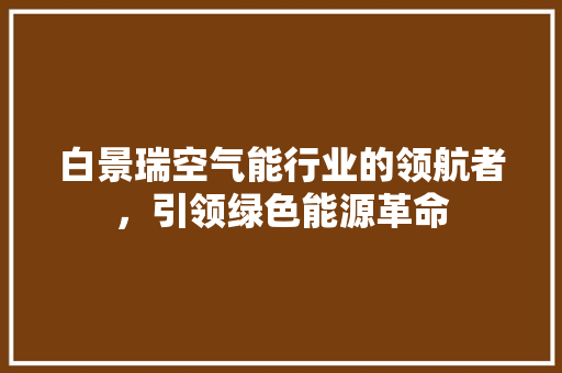 白景瑞空气能行业的领航者，引领绿色能源革命 灯具安装