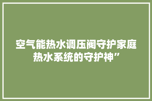空气能热水调压阀守护家庭热水系统的守护神” 翻新改色