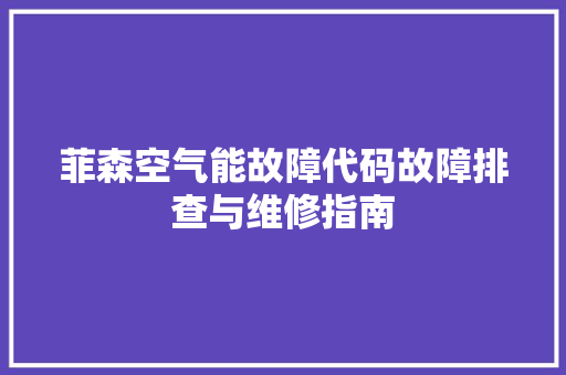 菲森空气能故障代码故障排查与维修指南 家居维修