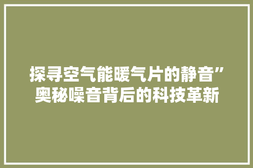 探寻空气能暖气片的静音”奥秘噪音背后的科技革新 洗衣机