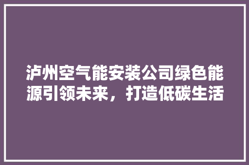 泸州空气能安装公司绿色能源引领未来，打造低碳生活新风尚 灯具安装