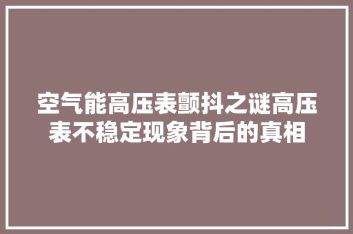 空气能高压表颤抖之谜高压表不稳定现象背后的真相 装修设计