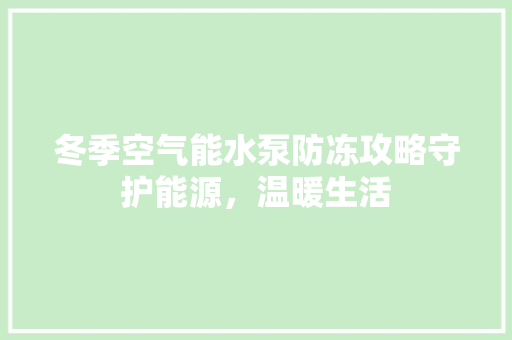 冬季空气能水泵防冻攻略守护能源，温暖生活 旧房改造