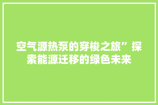 空气源热泵的穿梭之旅”探索能源迁移的绿色未来 翻新改色
