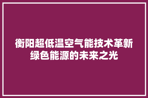 衡阳超低温空气能技术革新绿色能源的未来之光 装修设计