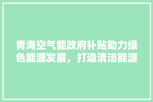青海空气能政府补贴助力绿色能源发展，打造清洁能源新格局 家居维修