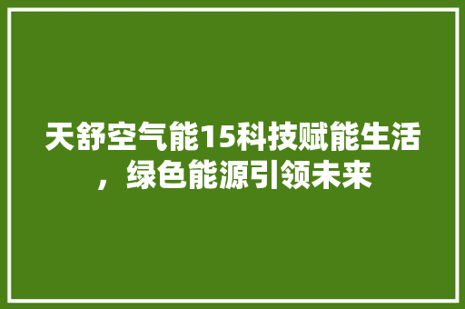 天舒空气能15科技赋能生活，绿色能源引领未来 家居维修