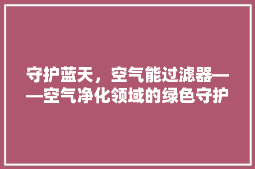 守护蓝天，空气能过滤器——空气净化领域的绿色守护者 龙头管件