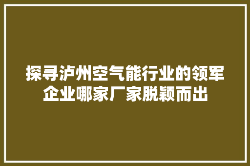 探寻泸州空气能行业的领军企业哪家厂家脱颖而出 清洁保养