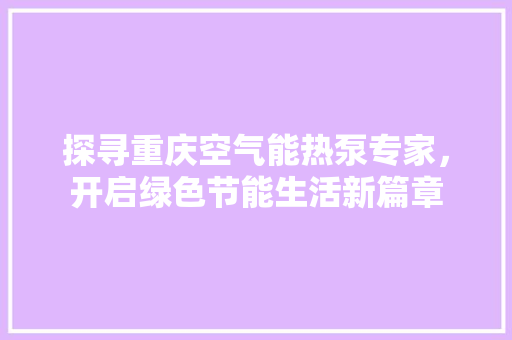 探寻重庆空气能热泵专家，开启绿色节能生活新篇章 家电维护