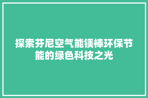 探索芬尼空气能镁棒环保节能的绿色科技之光 热水器