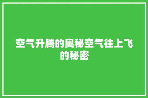 空气升腾的奥秘空气往上飞的秘密 家居维修