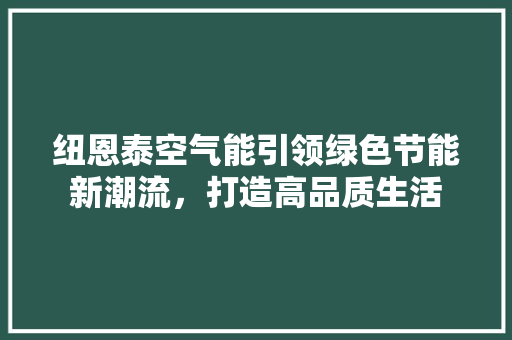 纽恩泰空气能引领绿色节能新潮流，打造高品质生活 洁具维修