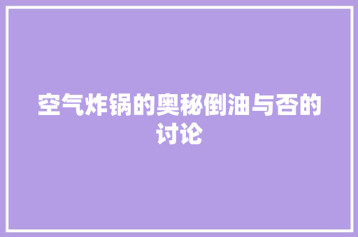 空气炸锅的奥秘倒油与否的讨论 局部翻新