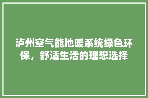 泸州空气能地暖系统绿色环保，舒适生活的理想选择 清洁保养