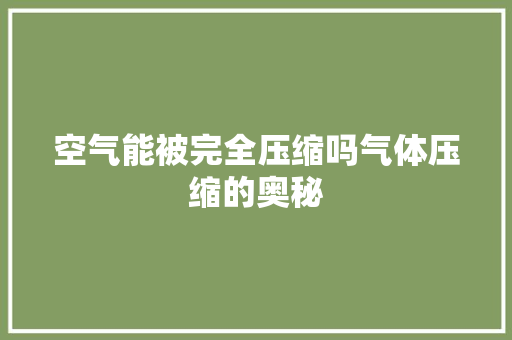 空气能被完全压缩吗气体压缩的奥秘 局部翻新