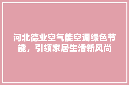 河北德业空气能空调绿色节能，引领家居生活新风尚 家居维修