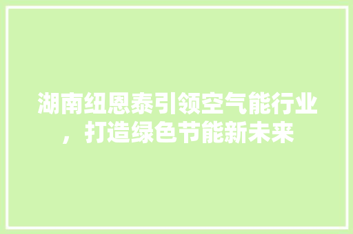 湖南纽恩泰引领空气能行业，打造绿色节能新未来 旧房改造