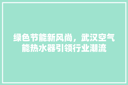 绿色节能新风尚，武汉空气能热水器引领行业潮流 水电维修