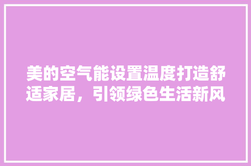 美的空气能设置温度打造舒适家居，引领绿色生活新风尚 灯具安装