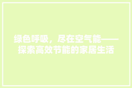 绿色呼吸，尽在空气能——探索高效节能的家居生活 洁具维修