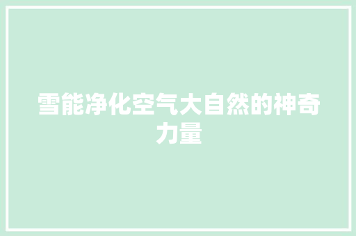 雪能净化空气大自然的神奇力量 家居维修