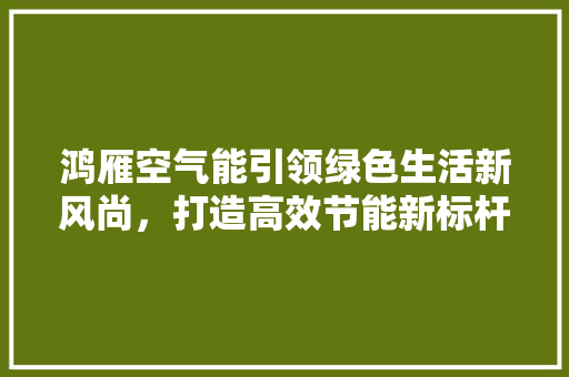 鸿雁空气能引领绿色生活新风尚,打造高效节能新标杆 洁具维修 鸿雁空气能引领绿色生活新风尚,打造高效节能新标杆 洁具维修