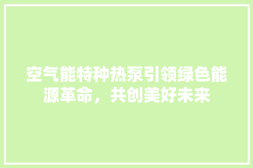 空气能特种热泵引领绿色能源革命，共创美好未来 家电维护