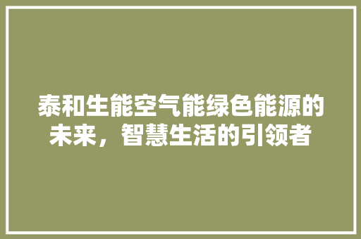泰和生能空气能绿色能源的未来，智慧生活的引领者 家电维护